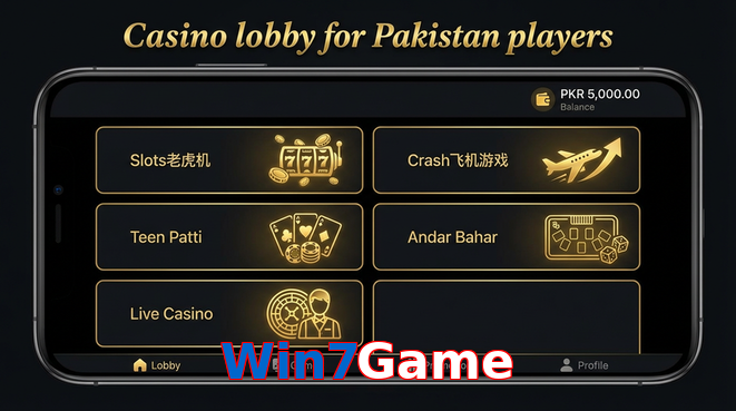Lobby view of Win7Game for Pakistan users